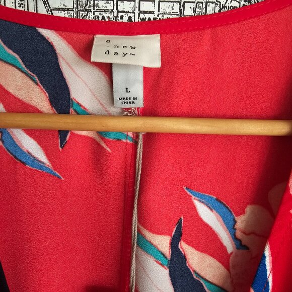 New Day Red Floral Wrap Dress - Picture 4 of 6